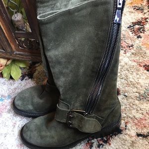 Frye Samantha Zip Tall Green Suede Boots